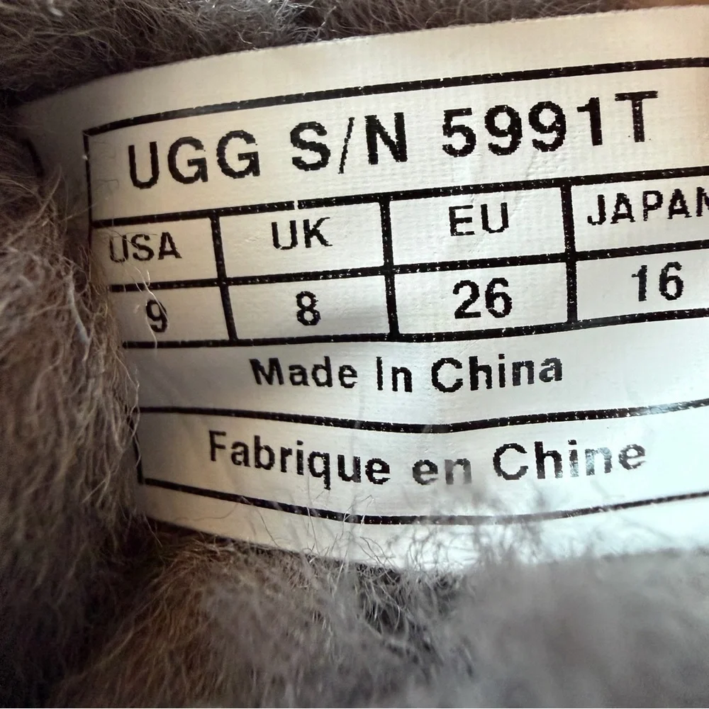 UGG Bailey Button II boots in grey suede with a single wood-button closure.